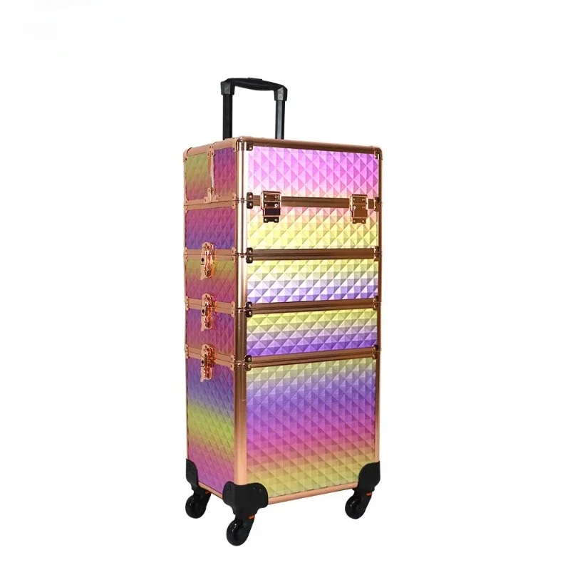 

Rolling vanity case 4 in 1 professional makeup trolley large storage salon barber case makeup artist wagon luggage