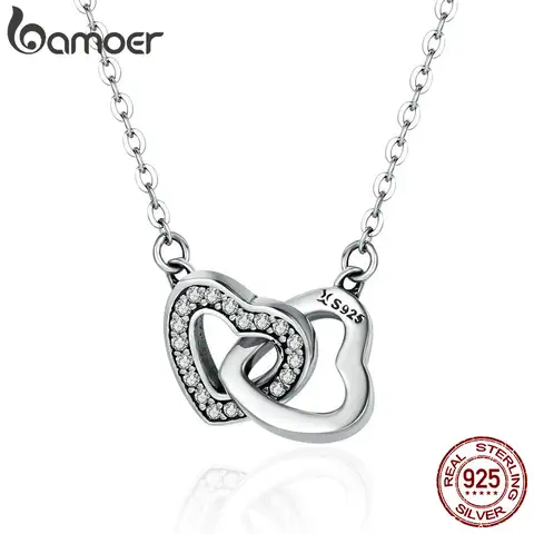 925 Silver Heart Pendant Necklace bamoer