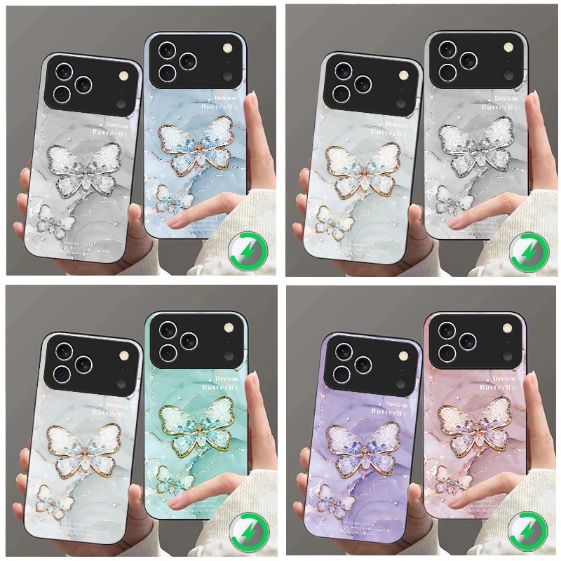 Dreamy Butterfly Style Suitable For iPhone 16E 17 Pro Max 15 Pro 14 13 Plus 12 mini 11 16 Air 17Pro magnetism Glass Phone Case