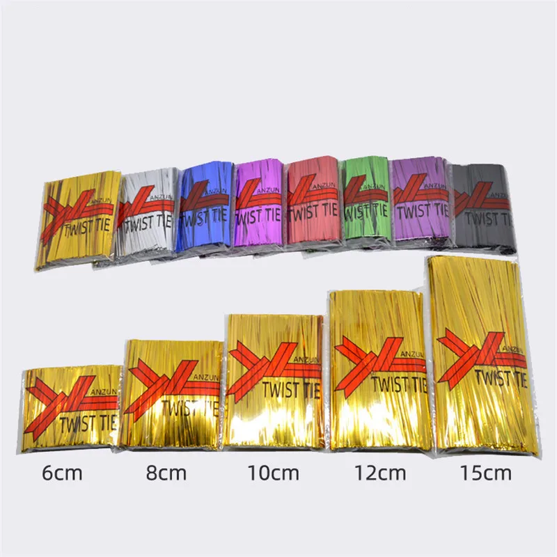 800pcs/lot Wire Metallic Twist Ties For Cello Candy Bag Steel Baking Packaging Ligation Lollipop Dessert Sealing Twist Tie