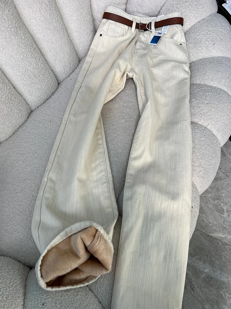 

Осень-зима 2022, женские винтажные джинсовые расклешенные брюки Old Money, бархатные джинсы в полоску Y2k, Harajuku, теплые эластичные узкие брюки-клеш