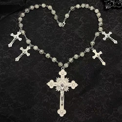 Egirl Jewellery Cross Necklace Grunge Rock DIY Pearl Necklace For Women Punk Cool Accessory Goth Korean Fashion
