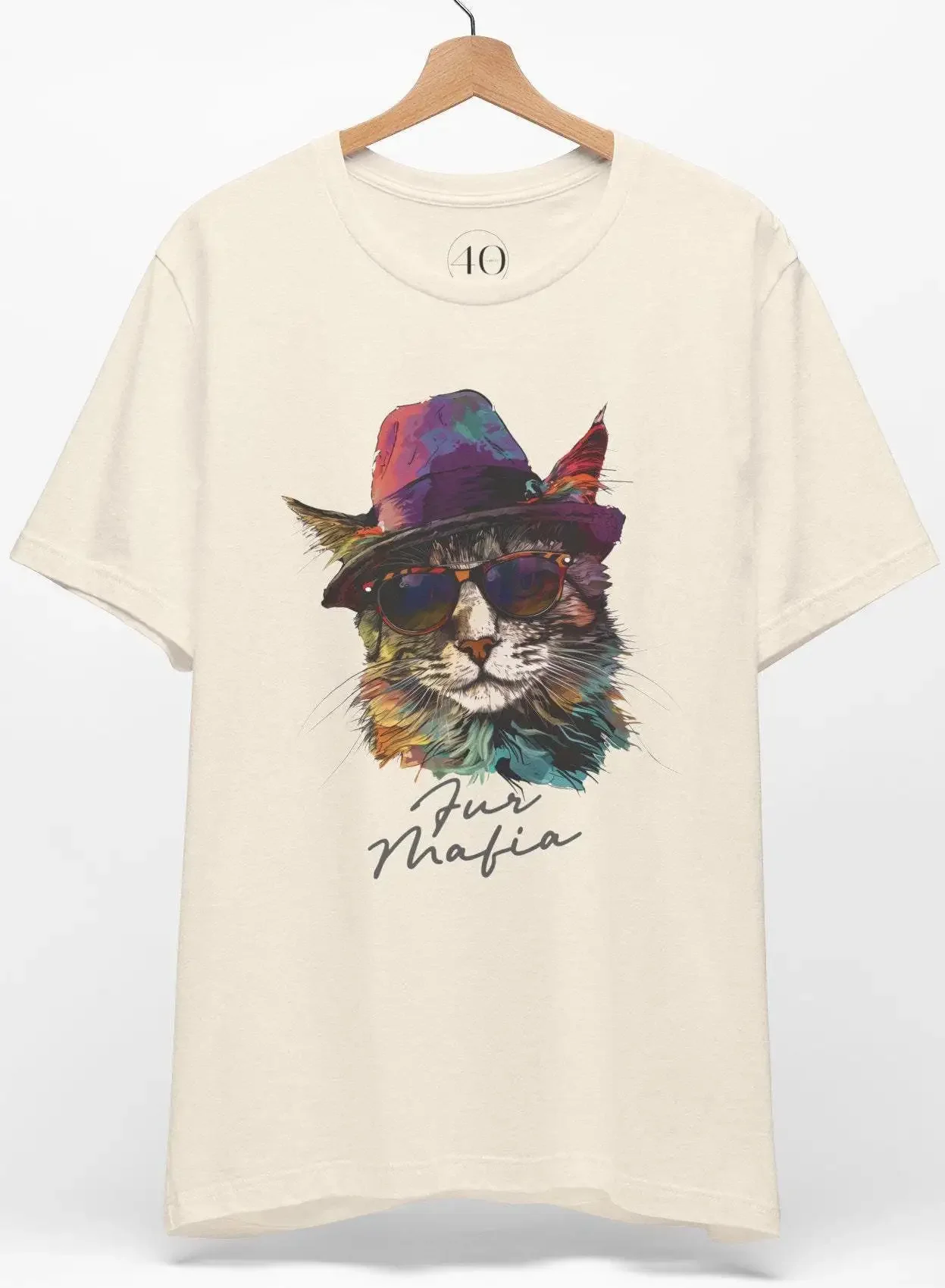 Camiseta con diseño de gato con sombrero y gafas de sol, Fur Mafia, divertida, para amantes de los animales, ropa genial para fanáticos