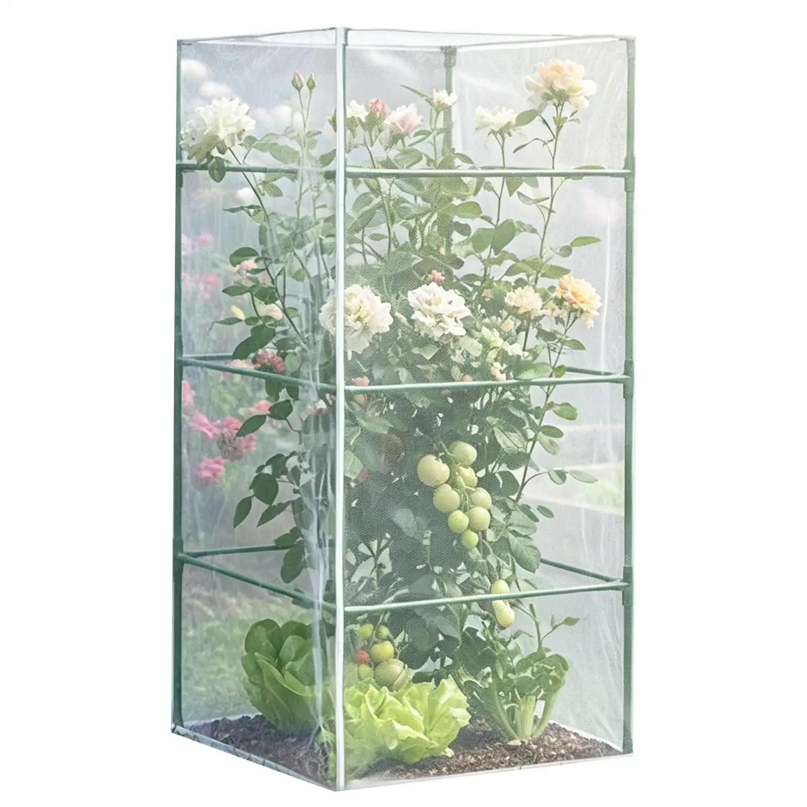 Plant Mesh Netting Zipper Foldable Square 24x24x59 Inch Garden Plant Netting Barrier for Garden Raised Beds Vegetables Flowers