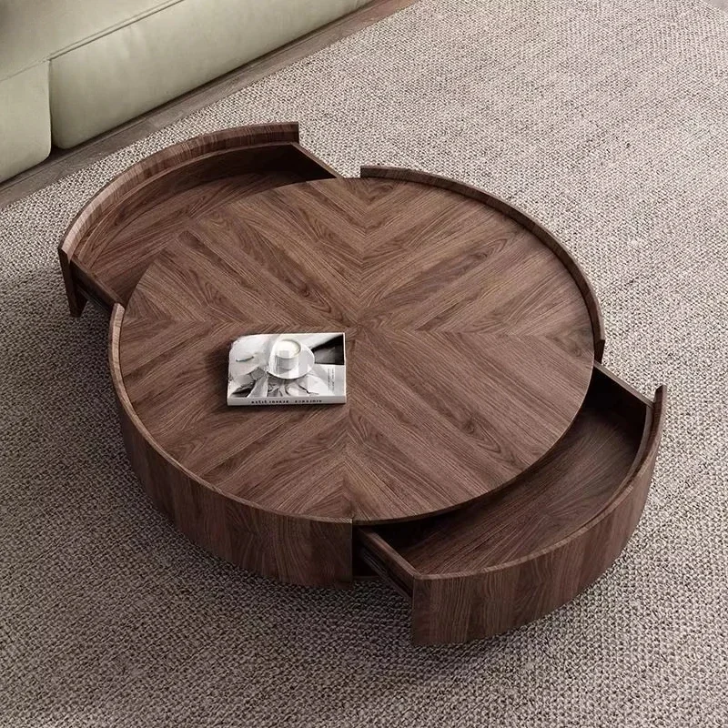 

Living room coffee table modern light luxury high-end walnut storage round coffee