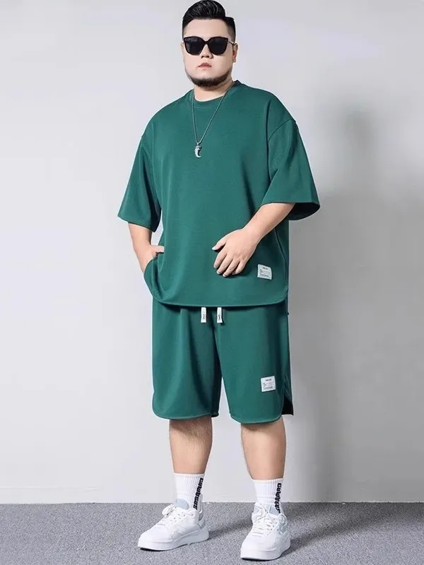

plus Size Men's Casual Retro Heavyweight ort Sve T-irt Set Summer Comfortable Breathable Polyester Fiber Big And Tall Men