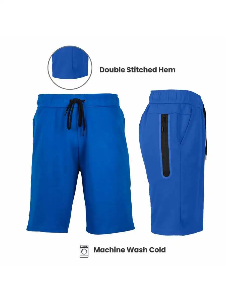 

Mens Tech Fleece Jogger Lounge Shorts With Zipper Pockets Double Stitched Hem