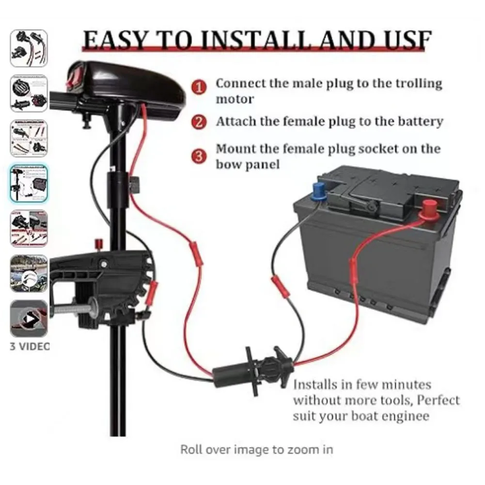 12V Trolling Motor Socket Assembly Compatible with 8AWG For Marine Wiring and Designed for Long Term Boating Use