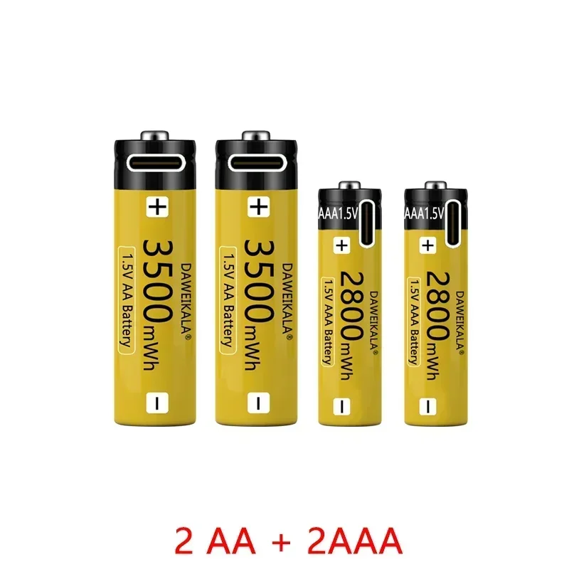 AAA3500mAh ชาร์จยูเอสบีโดยตรง + AAA2800mAh แบตเตอรี่แบบชาร์จไฟได้ซิงค์นิกเกิล1.5โวลต์ความจุขนาดใหญ่นาฬิกาของเล่นไมโครโฟนล็อคอัจฉริยะ