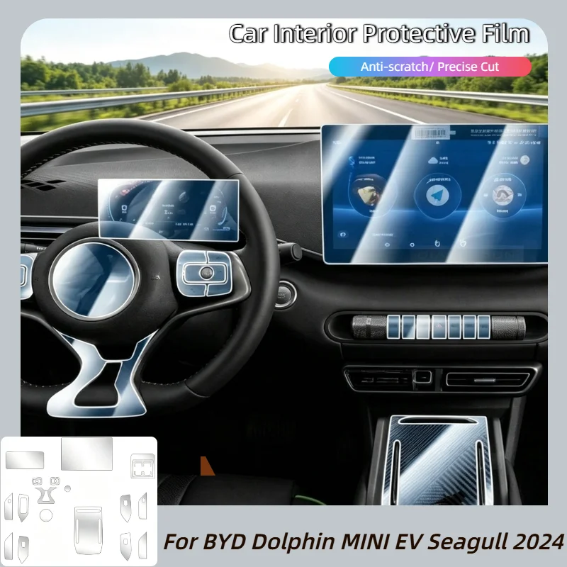For BYD Dolphin MINI EV Seagull 2024 Pre-cut Car Navigation Gear Panel Center Console Anti-scratch Sticker Interior Accessories