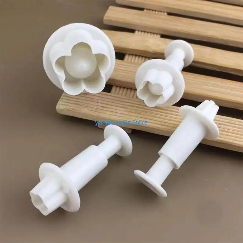 50LB 4Pcs Flower Plunger Cookie Cutter DIY Blossom Flower Cake Fondant Mold Plastic