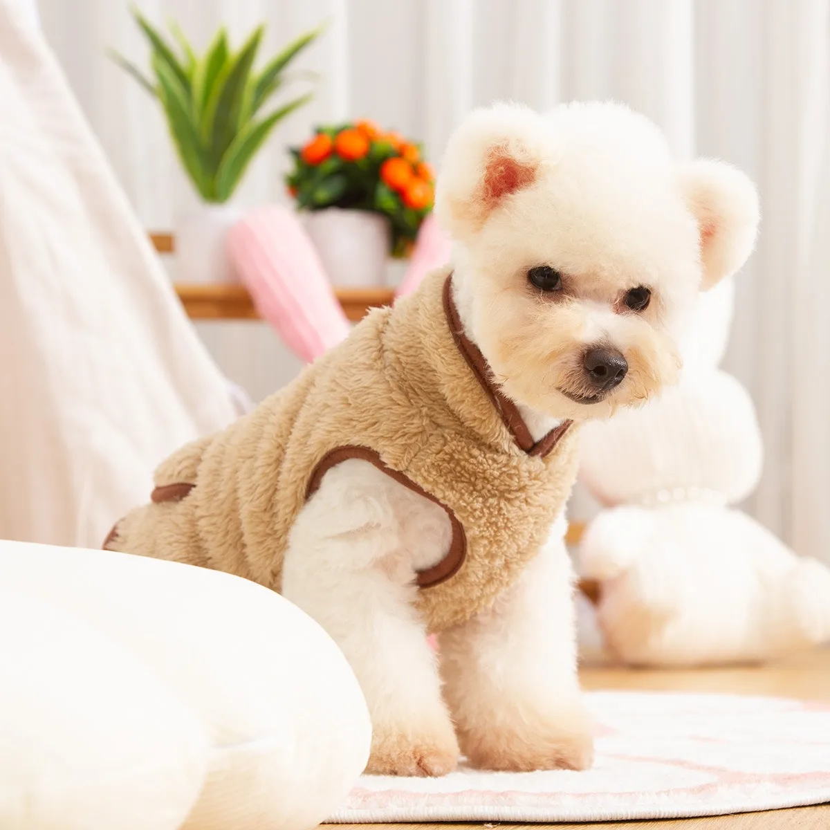 

Teddy High-neck Fleece Winter Warm Dog Clothes Pet Double-sided Fleece Cute Pullover Maltese Pocket Sweatshirt