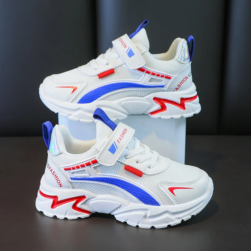 

Children Autumn Korean Version Velcro Sports Shoes Students Soft Soled Running Shoes Boys Breathable Mesh White Shoes Neutral