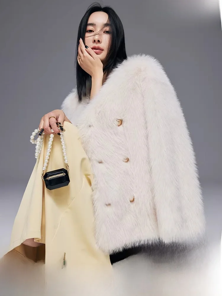 

Экологичное пальто Jaet с меховым воротником для молодых женщин, осень-зима 2022, новое корейское пальто Sle V-Ne Long Sve ort