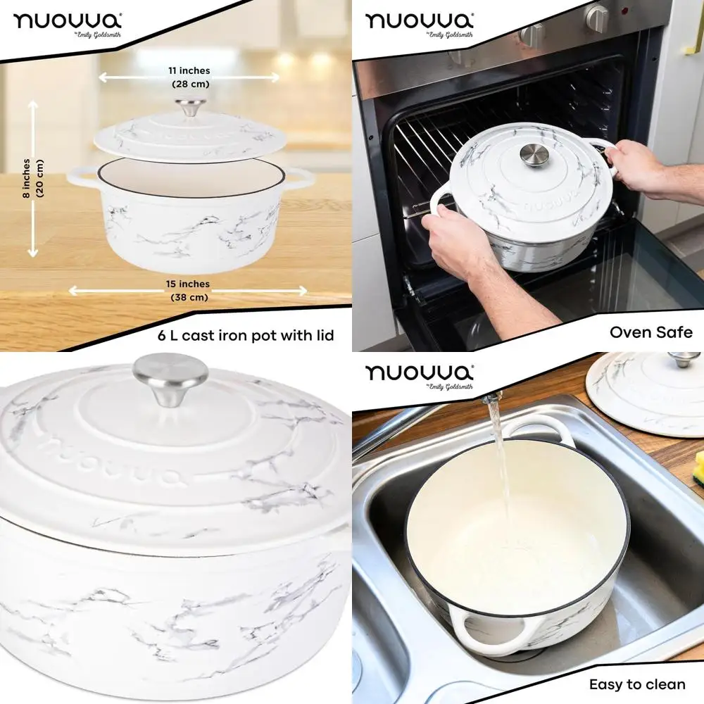 

Non-Stick Enamelled Casserole Pot - 6.4-Quart Dutch Oven Cookware - Marble, 28cm