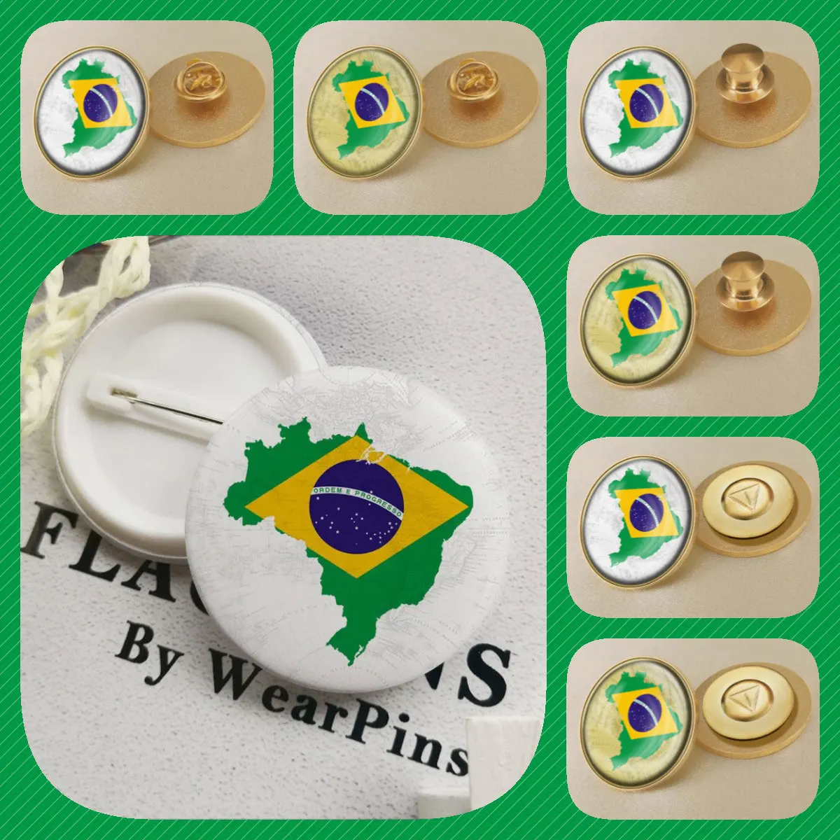 Brazil Brazilian National Emblem Flower Map Flag Brooch Badges Lapel Pins