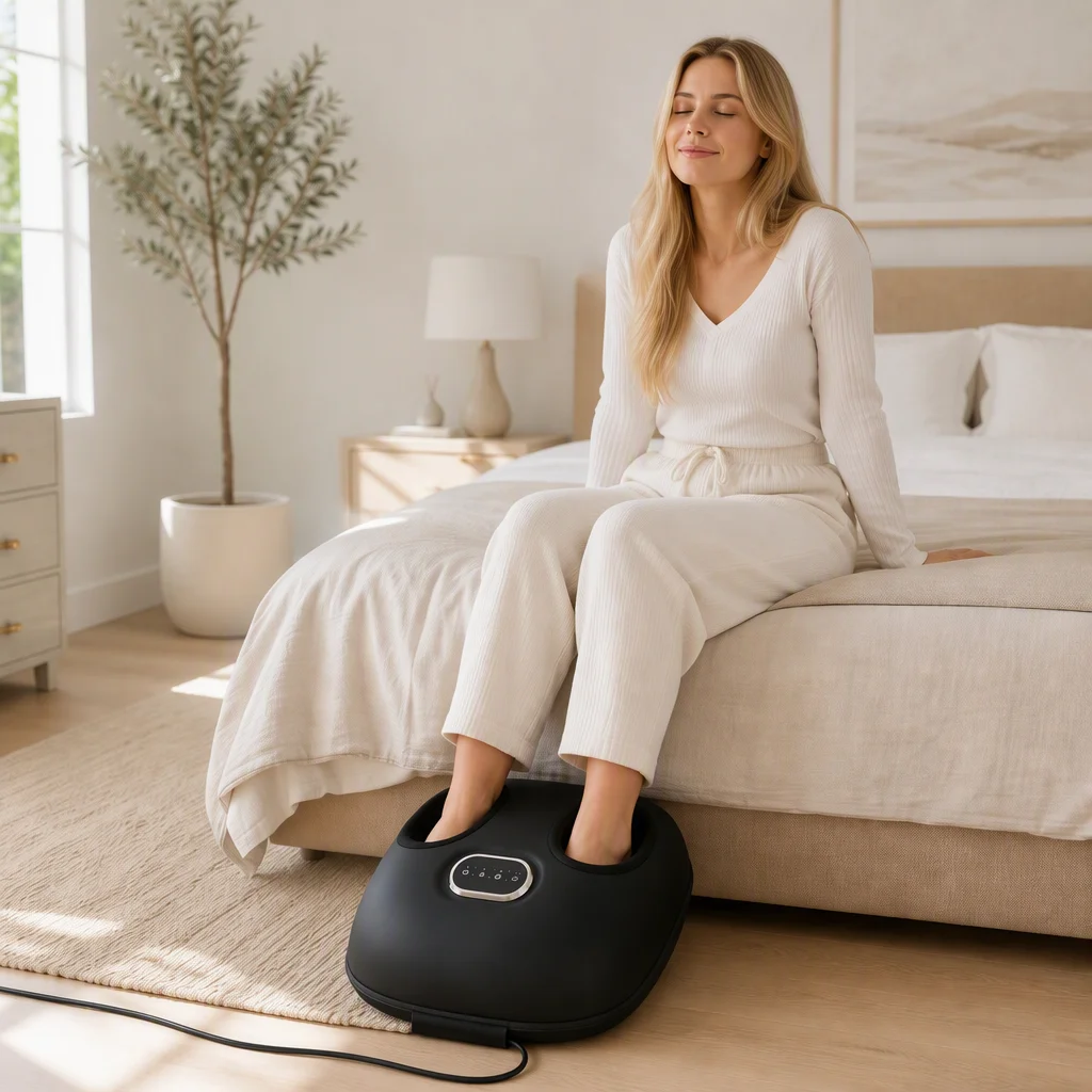 Shiatsu Foot Massager Machine with Heat Air Compression 3 Modes 3 Levels Easy Operation for Plantar Fasciitis Circulation Relief