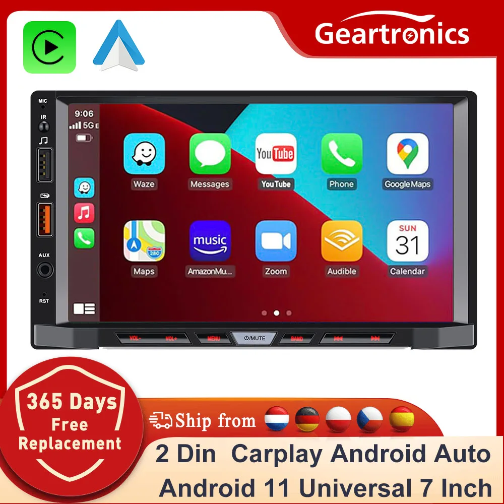 2 Din autoradio Draadloos Carplay Android Auto Intelligente systemen GPS Navigator Wi-Fi FM Bluetooth Autoradio Android 11