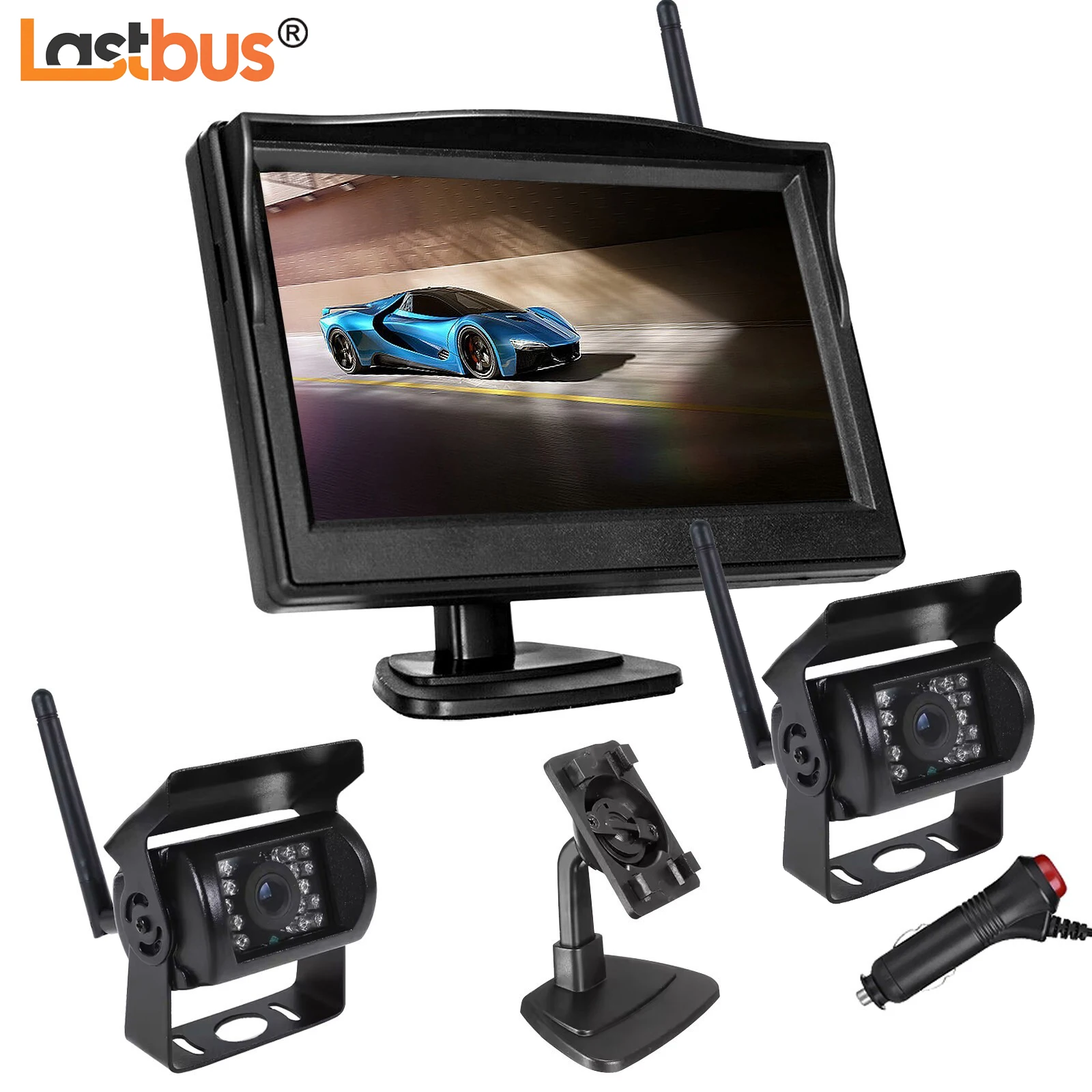 

Lastbus 5" IPS Screen Split Screen Monitor + Wireless Backup Camera Night Vision Waterproof For Rvs Van Trailer Caravan