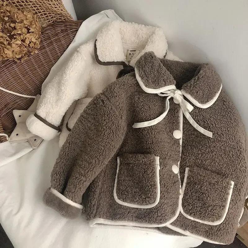 Mode Fleece Dicken Säuglings Kleinkind Kind Warme Mantel Kleinkind Outwear Kragen Krawatte Mädchen Kleidung 1-10Y Baby Mädchen Mantel Winter Jacke