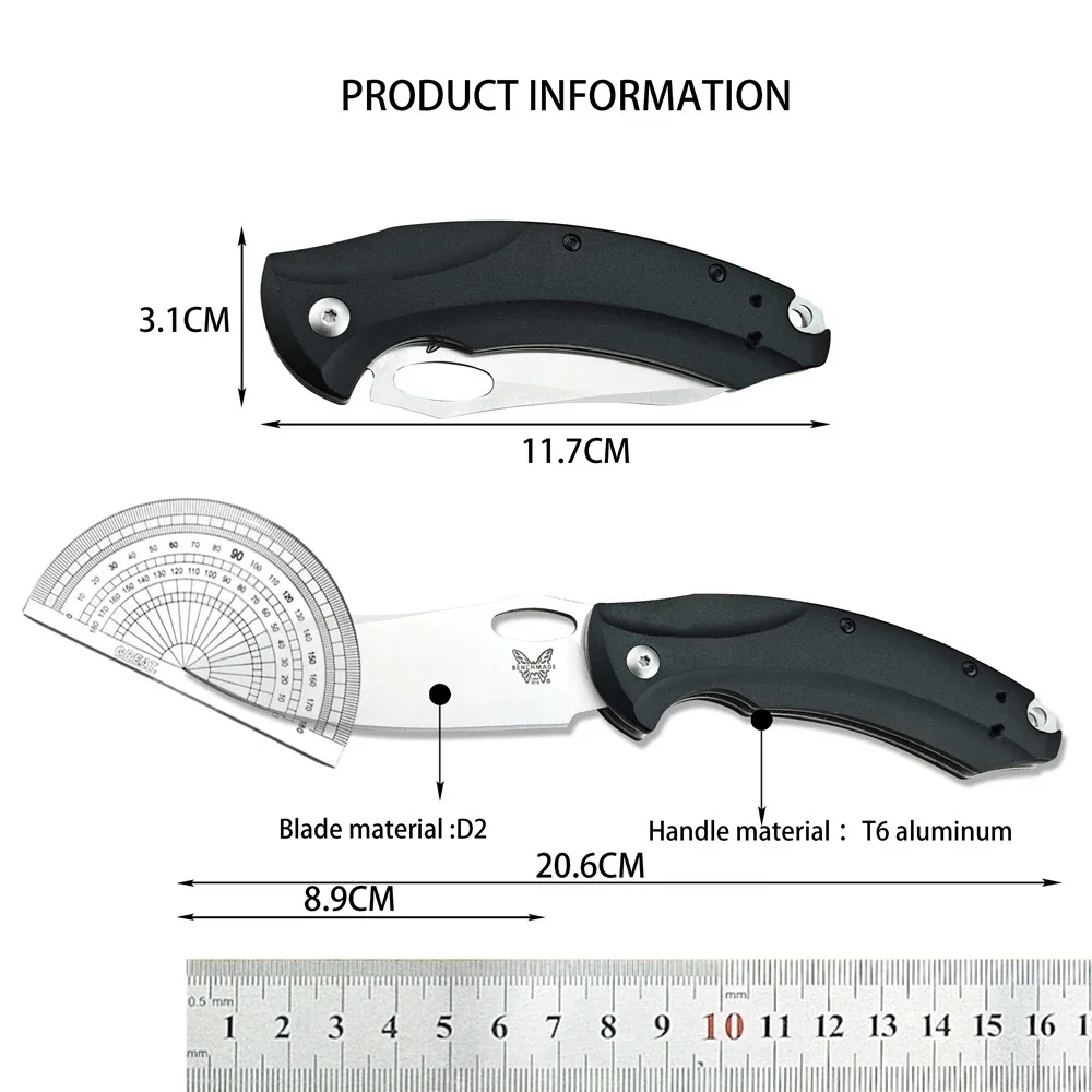 Black Hunting BM 818 Folding Knife D2 Blade T6 Aluminium Handle Hiking Portable Tool Survival Military Combat Portable Knives