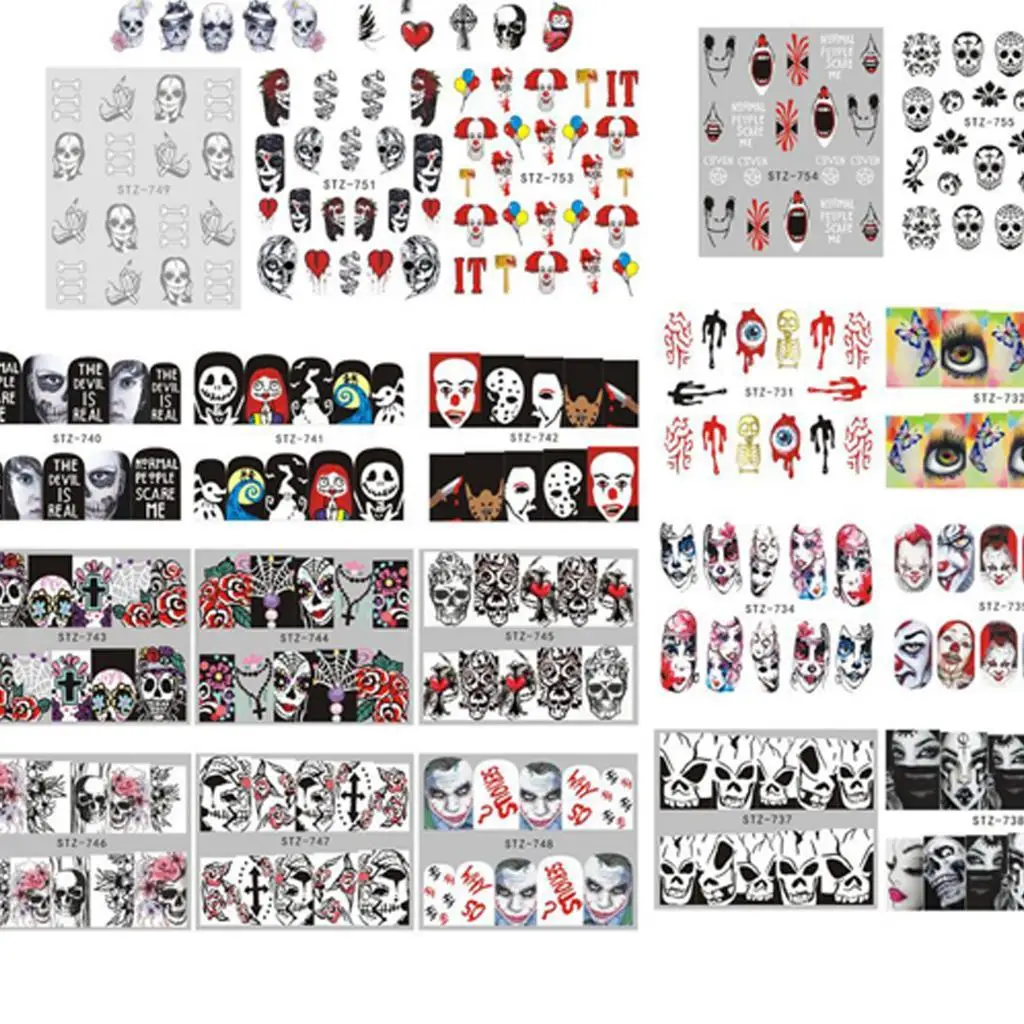 สติ๊กเกอร์น้ําฮาโลวีน 3D 25 แผ่นรูปแบบที่แตกต่างกันสําหรับแต่งเล็บ