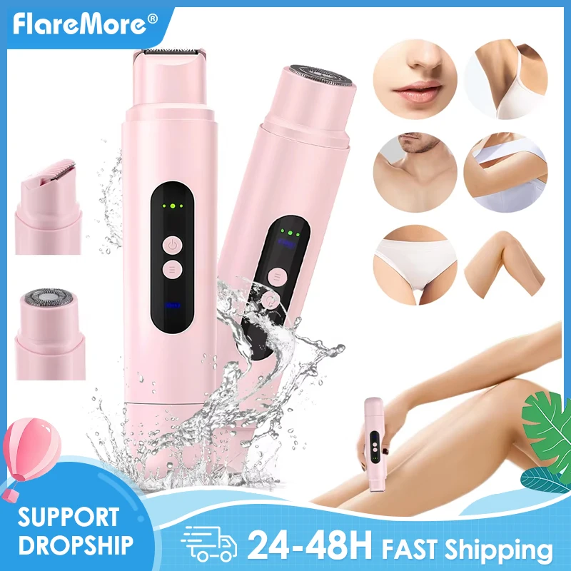 

Electric Shaver For Women Men IPX7 Waterproof Wet Dry Hair Trimmer 2 In 1 Double Head Epilator Bikini Private Areas Hair Razor