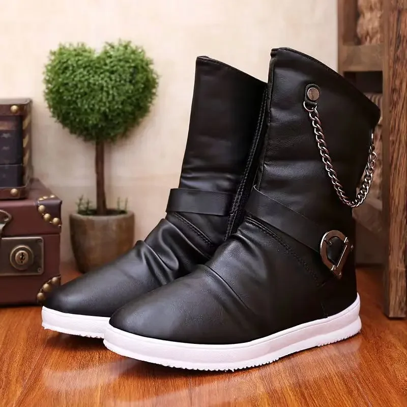 Autumn and Winter Men's Boots Men's Shoes Zipper Leather Boots High-top Metal Buckle Short Boots Outdoor Casual shoes for men