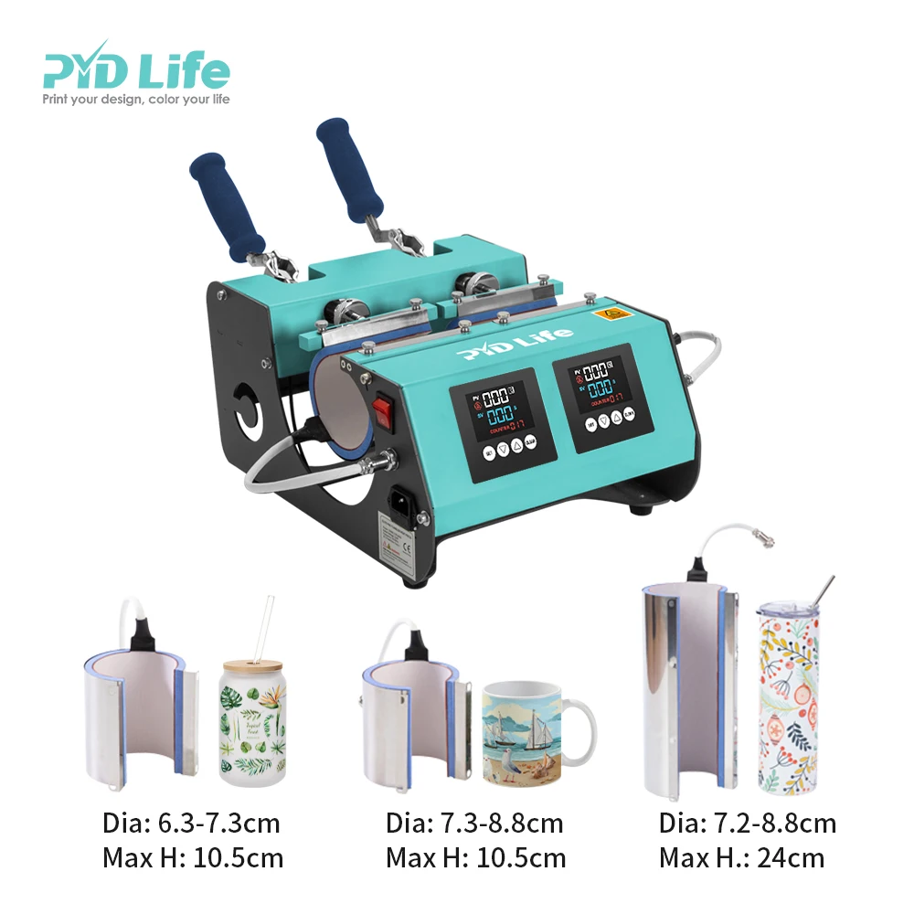 PYD Life Custom Color Logo 2 Control Box 3 Heaters 20 oz 30 oz Sublimation Dual Mug Tumbler Heat Press Machine