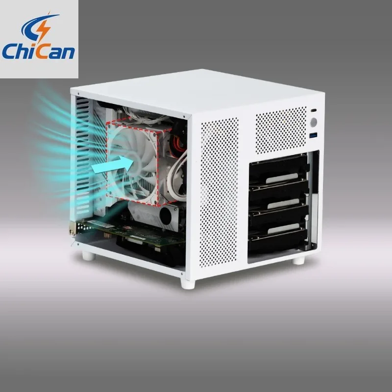 

【Хит продаж】Корпус NAS Ursa Minor на 4 отсека с блоком питания SFX, материнская плата ITX, ультракомпактный размер 9,9 л, радиатор 70 мм