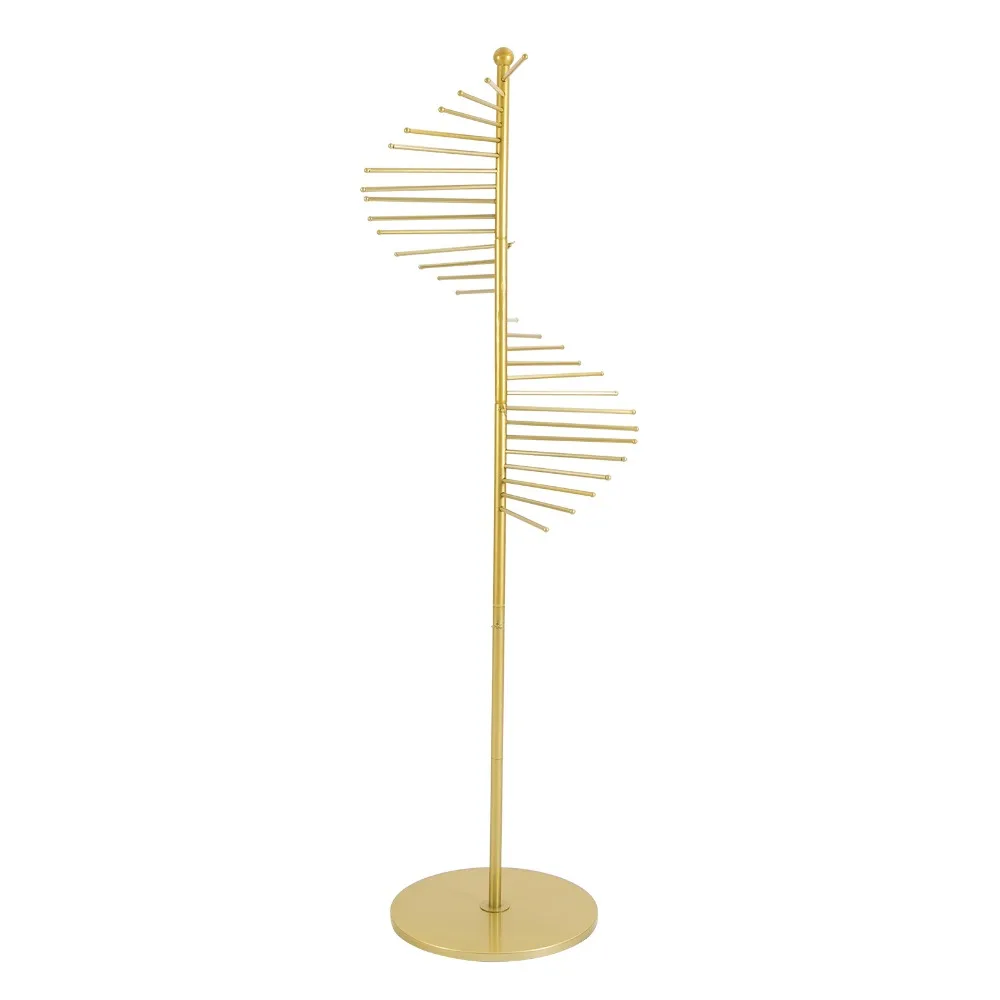 Freestanding Scarf Rack Spiral Scarf Hanger Stand Commercial Hijab Organizer Display Rack Space Saving Shelves (Gold)