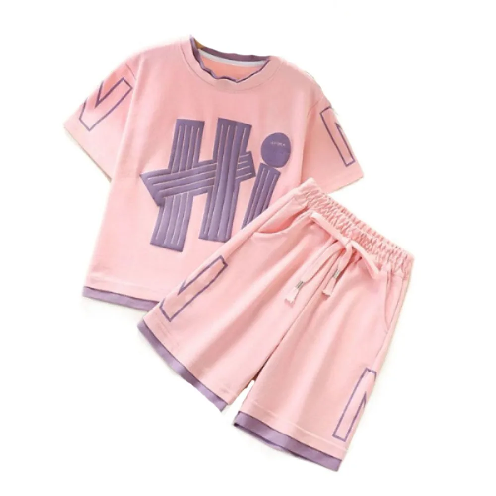 

Элегантный детский спортивный комплект Y2K, свободная футболка для подростков, брюки, костюм с надписью, комплект одежды для девочек, студенческий комплект