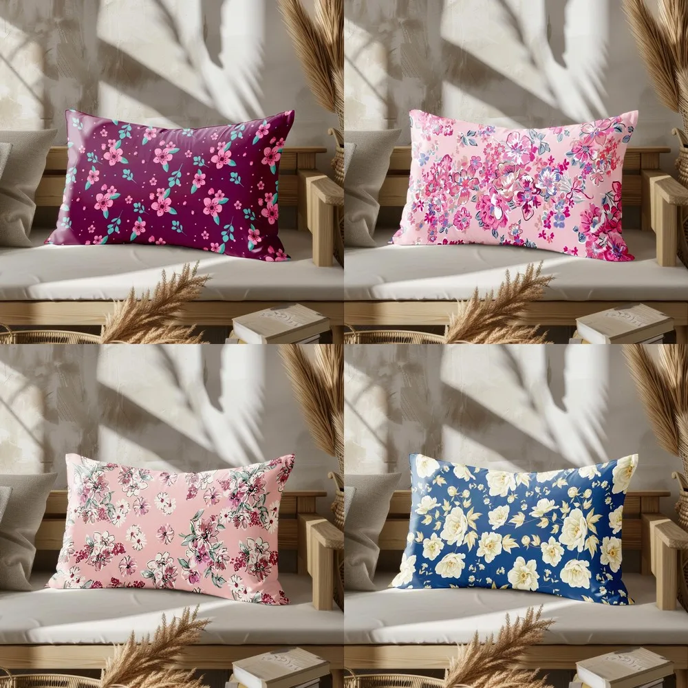 Home Decor Colorful Floral Pattern Pillowcase Suitable For Sofa Bedroom Car Pillow Cover Cushion Rectangular Back Cushion