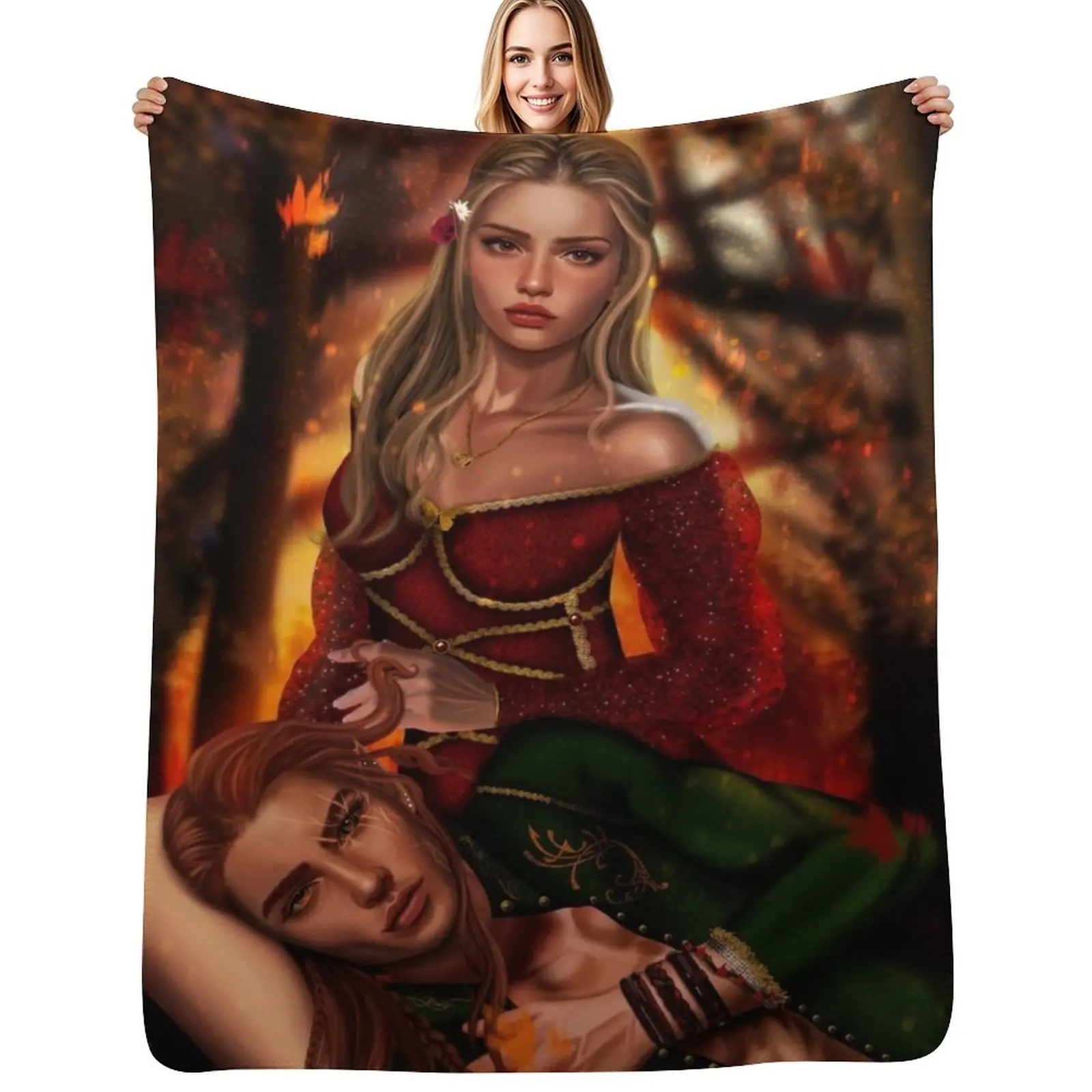 

Elain Archeron and Lucien Vanserra from Acotar Throw Blanket Soft Solid Color Blanket for Couch Bed