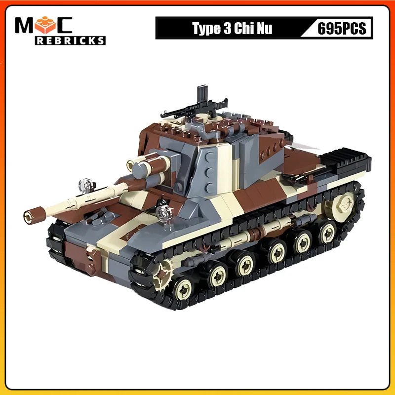 WW2 Military Medium Tank Type 3 Chi Nu Tracks Armored Vehicle MOC Building Blocks DIY Technology Model Creative Kids Bricks Toys