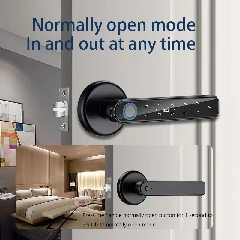 

Door Lock Biometric Fingerprint Door Lock Anti Peeping TTLOCK APP Control Type-C Emergency Charge for 3.5-6.5cm Thickness Doors