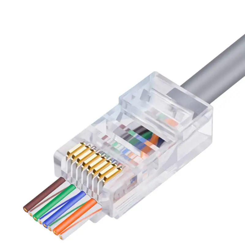 100 Pcs RJ45 Cat6 Pass Through Connectors - EZ To Crimp Modular Plug For Solid Or Stranded UTP Network Cable