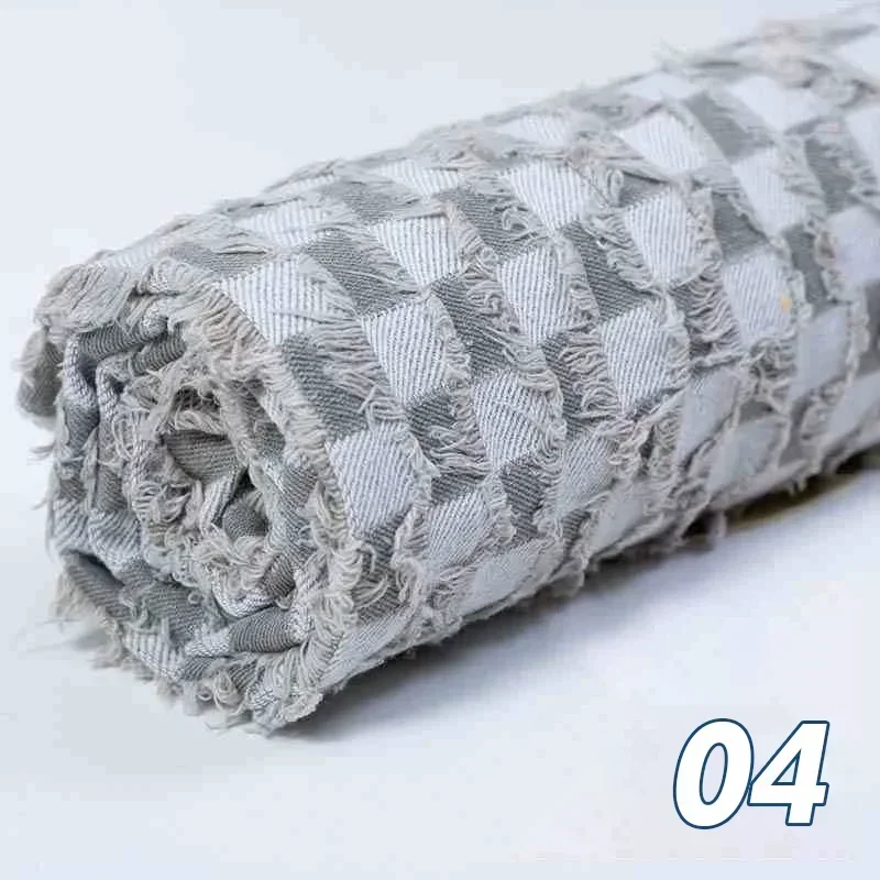 Jacquard Plaid Pure Cotton Denim Fabric After Washed Thick Sewing Jeans Dress Bags Pants Blazer Telas Textile Material 50x160cm