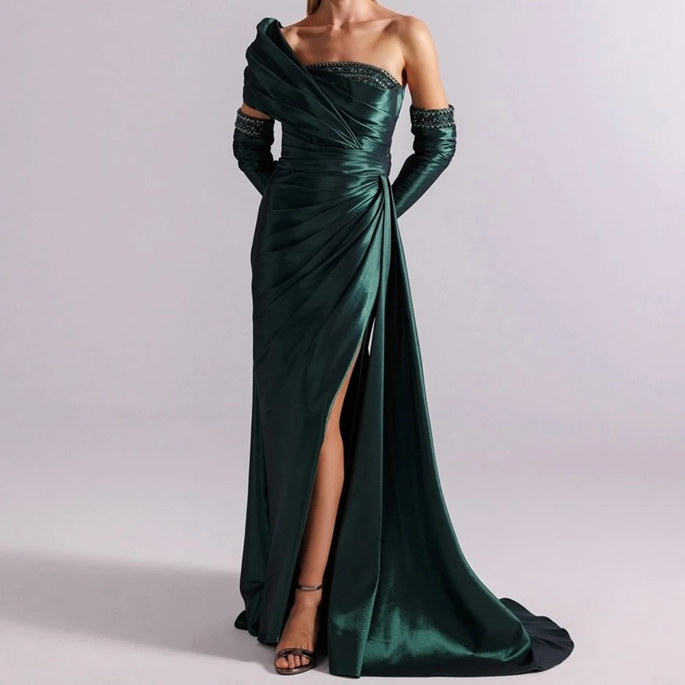 

Вечерние платья русалки по индивидуальному заказу, длиной до пола, с открытыми плечами, с длинными рукавами, платье для выпускного вечера, модное плиссированное вечернее платье с блестками и драпировкой