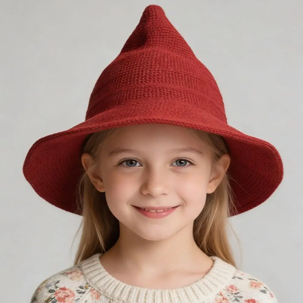Weicher Kinder-Hexenhut, atmungsaktiver Baumwoll-Strick-Zaubererhut, einfarbiger Halloween-Hut, Mutter-Tochter-Kostüm-Set – Detail 3