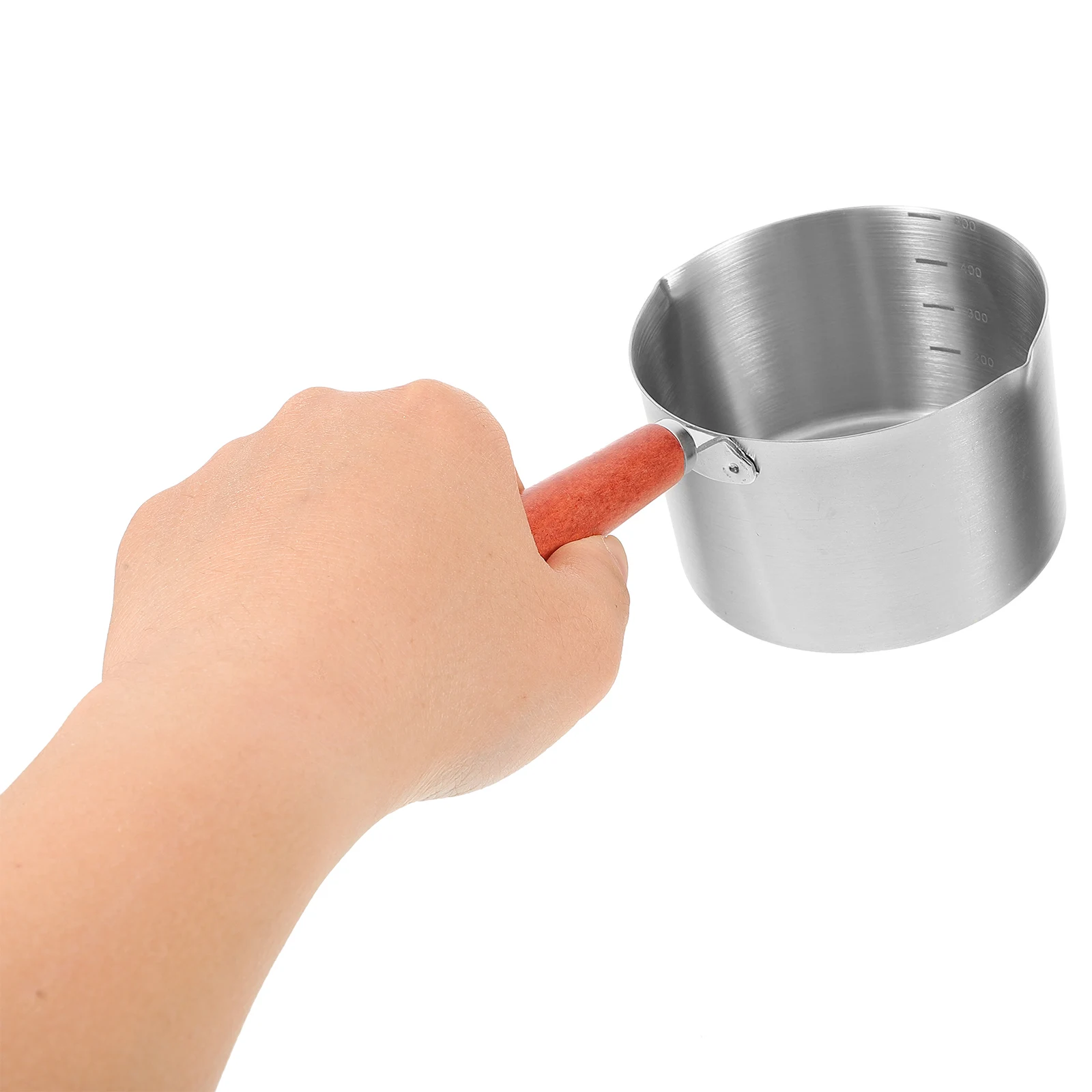 

Stainless Steel Sauce Oil Pouring Butter Coffee Milk Warmer Melting Mini Pot With Wooden Handle Anti-Scald Design Lightweight