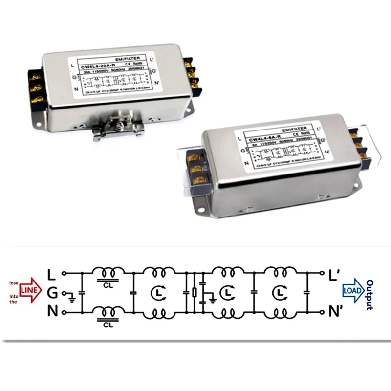 فلتر طاقة تيار متردد ذكي أحادي الطور 220 فولت رباعي المراحل CW4L4-6A-R مضاد للتدخل CW4L4-6A-R