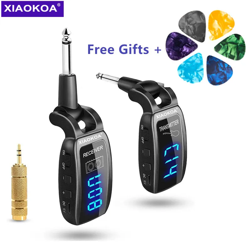 

XIAOKOA Wireless Guitar System Rechargeable Upgrated LED Screen 15 Channels UHF Wireless Guitar Transmitter Receiver For Electri