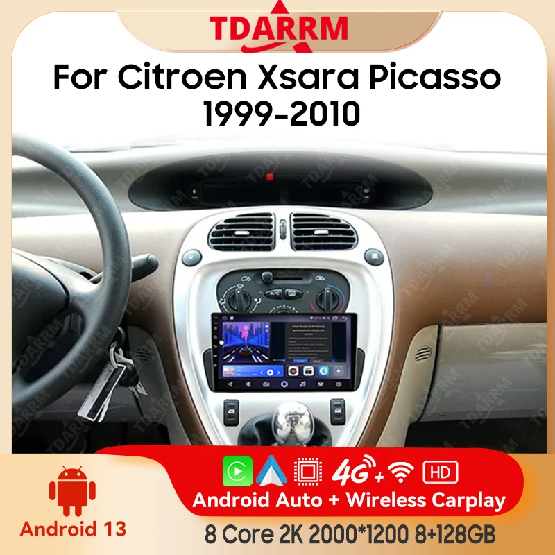 Autoradio TDARRM 9 pouces pour Citroën Xsara Picasso 1999 - 2010, lecteur multimédia Carplay, vidéo, Wi-Fi + 4G, GPS, écran de navigation stéréo