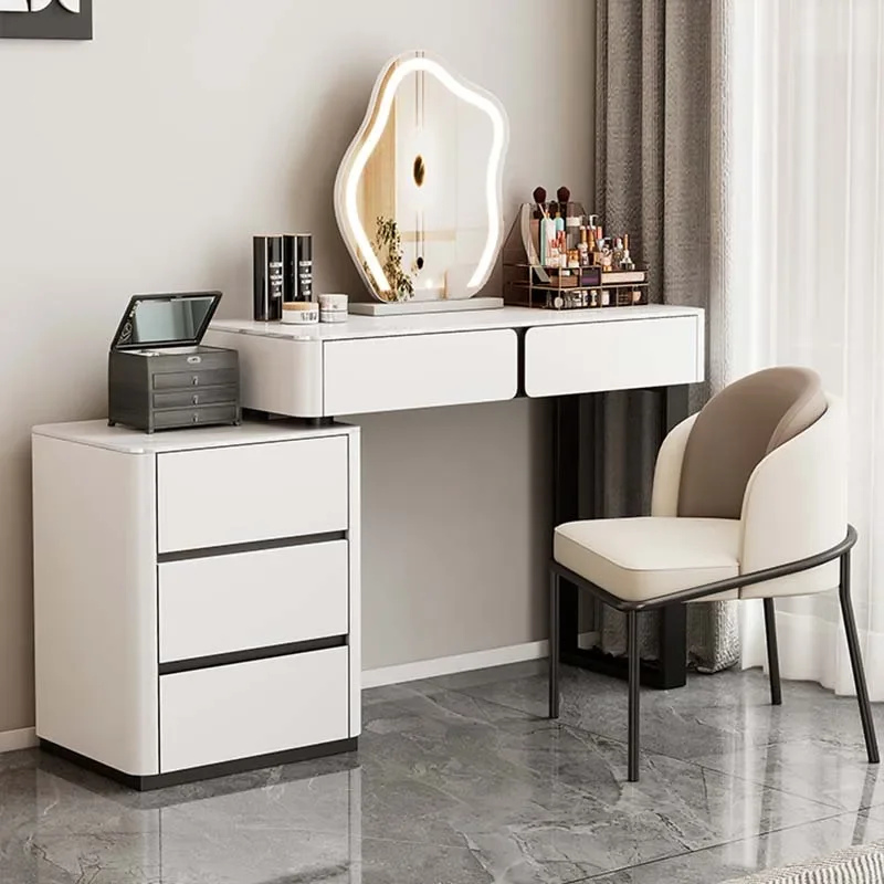 Aesthetic Blaxk Glass Dressing Table Storage Stool Mirror Dressers White Modern Vanitys Para Maquillaje Furniture For Bedroom