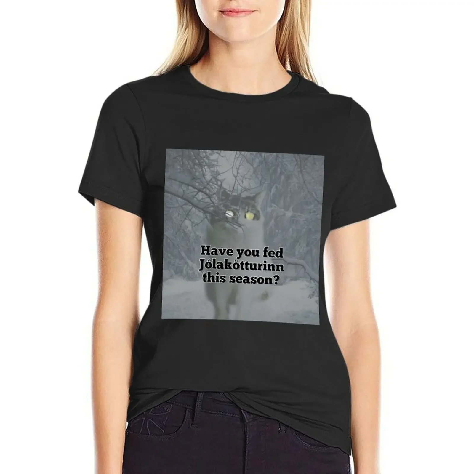 

Yule Cat T-Shirt female cute tops blacks luxury designer clothing Women