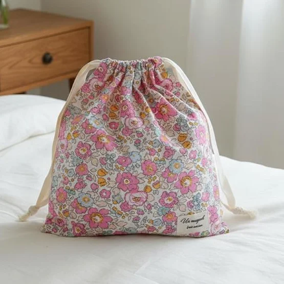 Forest Style Floral Cotton Drawstring Bag Handmade Vintage Storage Pouch Travel Underwear Organizer Gift Bag