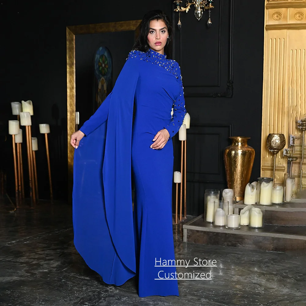 

Модное платье для выпускного вечера по индивидуальному заказу с высоким воротом и длинными рукавами, кристаллами и стразами, длиной до пола, арабские платья русалки