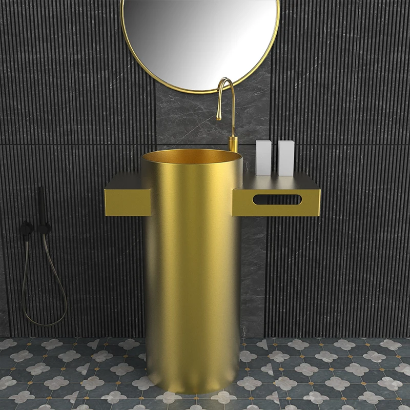 

Роскошная золотая круглая нержавеющая сталь 304, настраиваемая цветная столешница, легко чистящаяся современная раковина для коммерческого использования