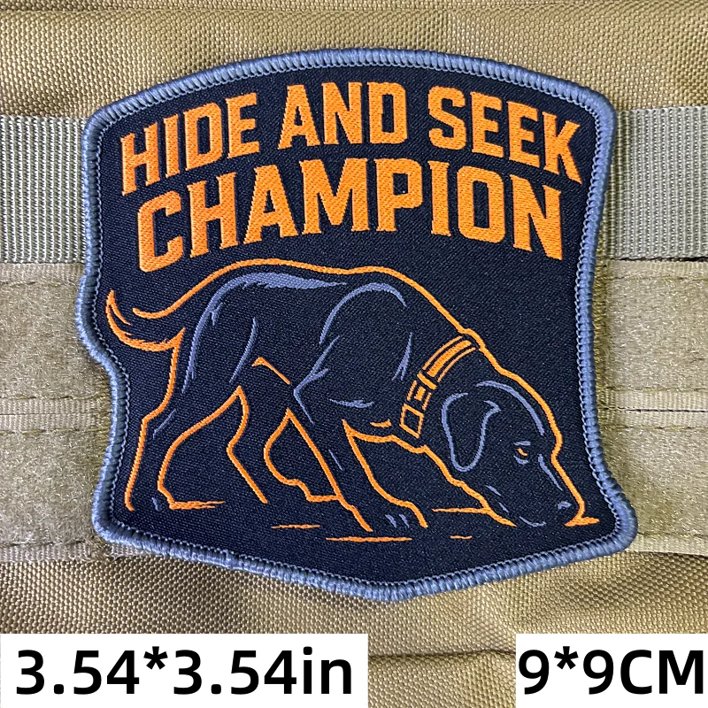 Hunting Dog Tactical Patch Hide and Seek Champion Morale Badge Embroidery Patches Hook and Loop Military Backpack Sticker
